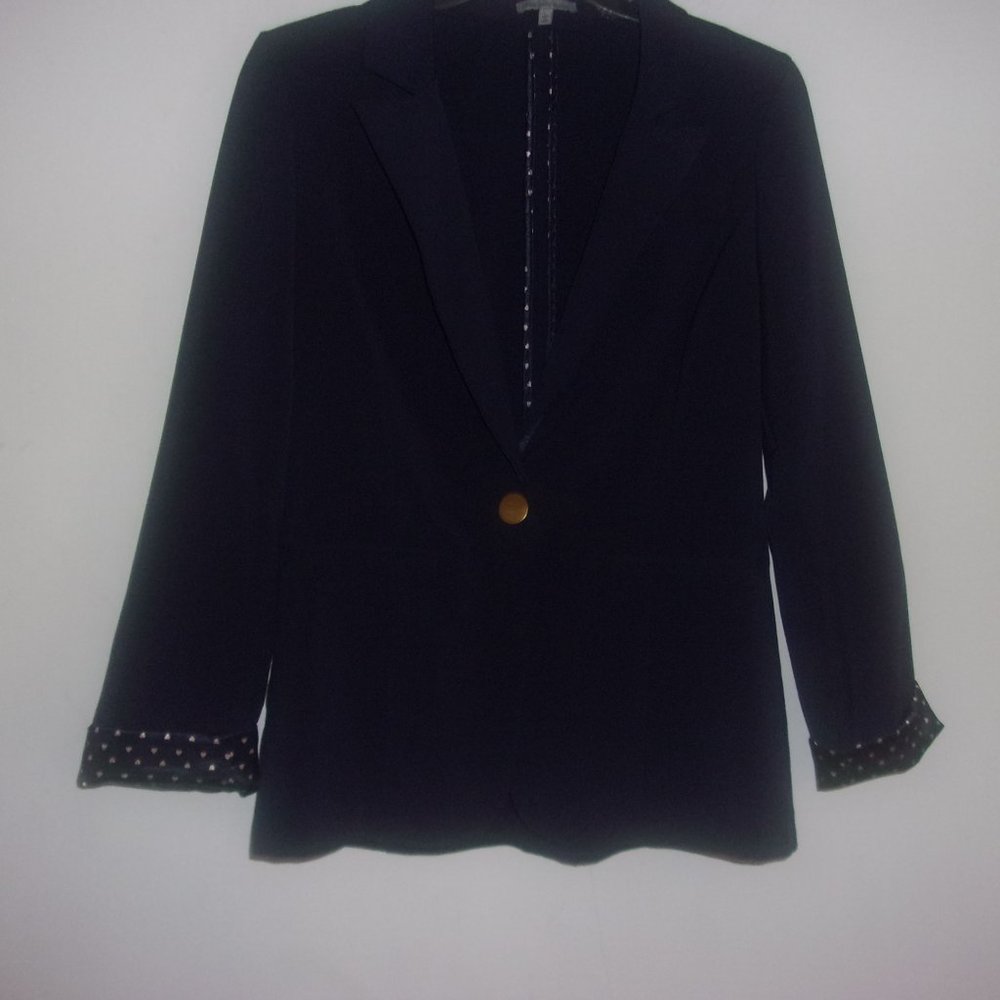 (SALE/$16) Navy Blazer w/Print Roll-Up Sleeves